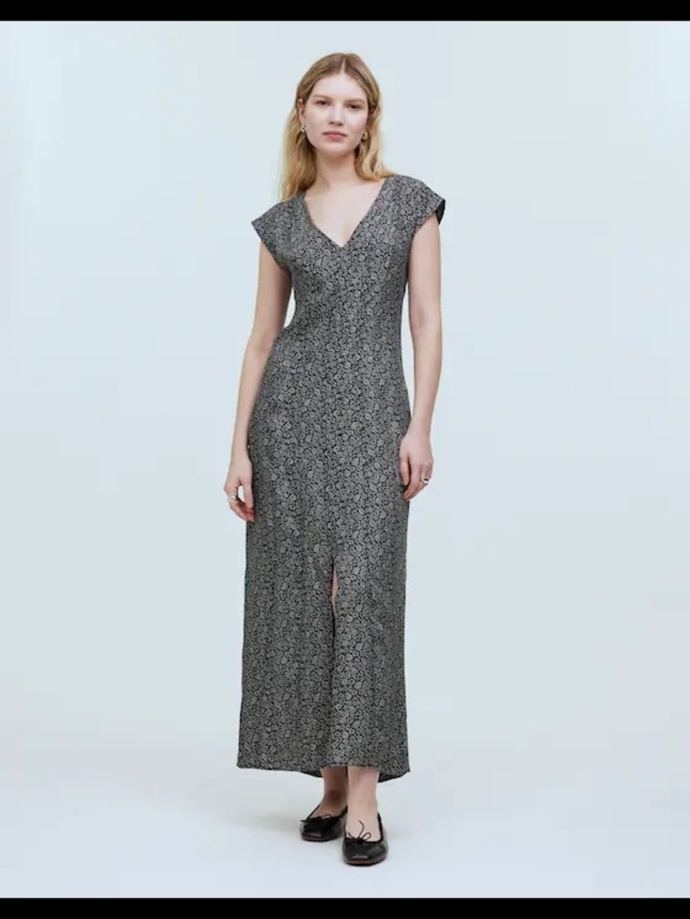 Madewell Black Floral Fitted V-Neck Maxi Fall Dress Whimsigoth 90s Dark Romantic